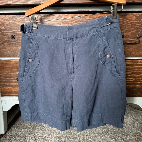Athleta Voyager Linen Shorts Womens 10 Granite Blue Lightweight Adjustable Waist - Picture 1 of 9